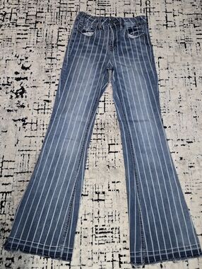 Rock and roll Cowgirl blue high rise denim flare legs pants size 26×34 western